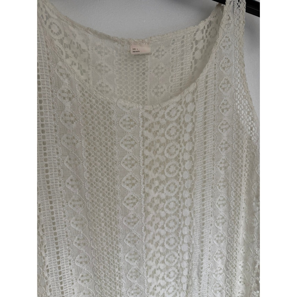 White Crochet Lace Tank Top Sleeveless Cotton Blend Boho Shell RN 64078 Size L - Picture 2 of 6